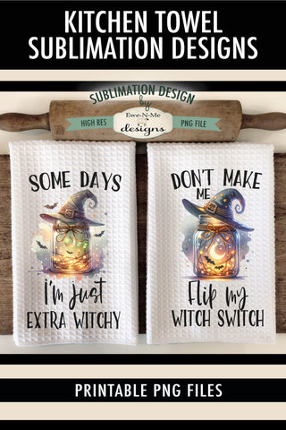 Witch Hat Jars Halloween Kitchen Towel Sublimation Designs Sublimation Ewe-N-Me Designs 