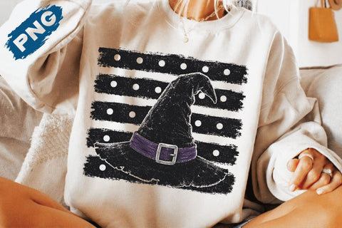 Witch Hat Polka Dot Stripes PNG, Halloween Design SVG DesignDestine 