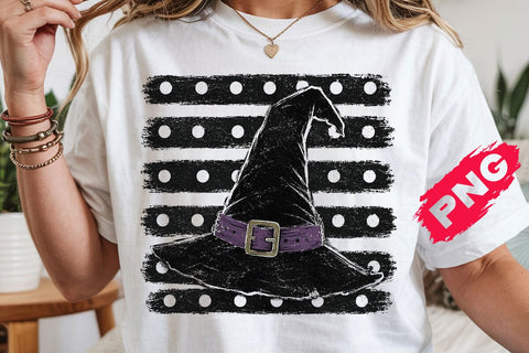 Witch Hat Polka Dot Stripes PNG, Halloween Design SVG DesignDestine 