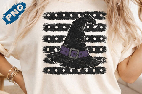 Witch Hat Polka Dot Stripes PNG, Halloween Design SVG DesignDestine 