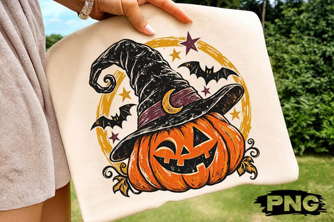 Witch Hat Pumpkin Halloween Retro PNG SVG DesignDestine 