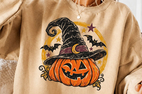 Witch Hat Pumpkin Halloween Retro PNG SVG DesignDestine 