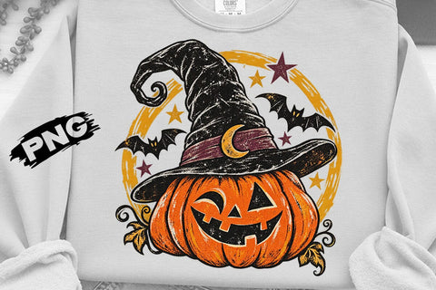 Witch Hat Pumpkin Halloween Retro PNG SVG DesignDestine 