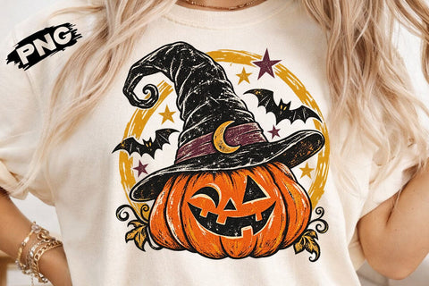 Witch Hat Pumpkin Halloween Retro PNG SVG DesignDestine 