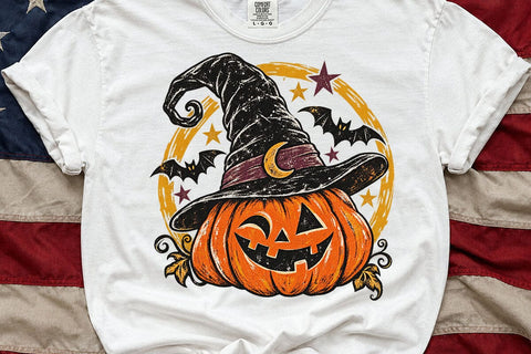 Witch Hat Pumpkin Halloween Retro PNG SVG DesignDestine 