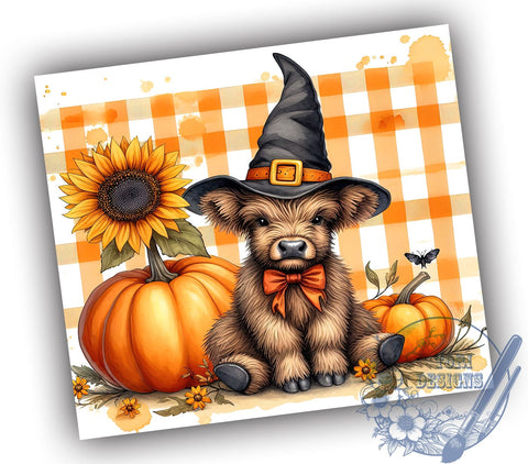 Witch Highland Cow 20oz Skinny Tumbler, Spooky Vibes Tumbler Png, Straight & Tapered Tumbler Wrap, Instant Digital Download Sublimation ToriDesigns 