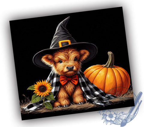 Witch Highland Cow 20oz Skinny Tumbler, Spooky Vibes Tumbler Png, Straight & Tapered Tumbler Wrap, Instant Digital Download Sublimation ToriDesigns 