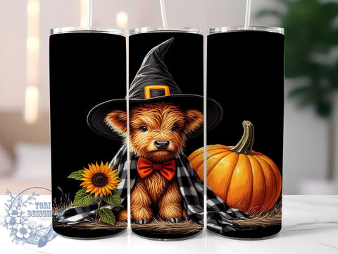 Witch Highland Cow 20oz Skinny Tumbler, Spooky Vibes Tumbler Png, Straight & Tapered Tumbler Wrap, Instant Digital Download Sublimation ToriDesigns 