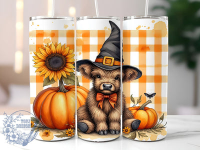 Witch Highland Cow 20oz Skinny Tumbler, Spooky Vibes Tumbler Png, Straight & Tapered Tumbler Wrap, Instant Digital Download Sublimation ToriDesigns 