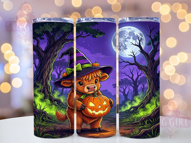 Witch Highland Cow 20oz Tumbler, Highland Cow, Witch Halloween, 20oz Wrap, Spooky Cute, Whimsical Style, Sublimation Tumbler, Festive Pattern Sublimation SvggirlplusArt 