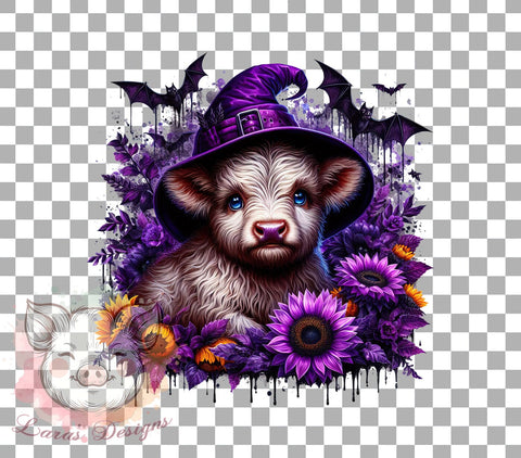Witch Highland Cow Png, Halloween Png, Highland Cow Png, Spooky Png, Halloween Highland Cow Png, Sublimation Designs, Digital Download Sublimation Lara' s Designs 