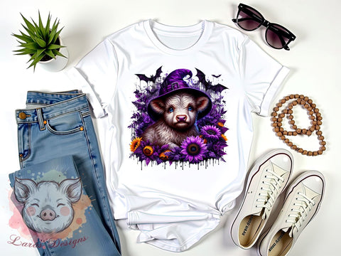 Witch Highland Cow Png, Halloween Png, Highland Cow Png, Spooky Png, Halloween Highland Cow Png, Sublimation Designs, Digital Download Sublimation Lara' s Designs 