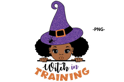 Witch in Training Afro Girl Halloween Clipart in SVG PNG JPG PDF DXF AI EPS Formats for Cricut Sublimation Toddler Shirts and Spooky Crafts SVG 1uniqueminute 