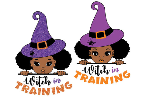 Witch in Training Afro Girl Halloween Clipart in SVG PNG JPG PDF DXF AI EPS Formats for Cricut Sublimation Toddler Shirts and Spooky Crafts SVG 1uniqueminute 