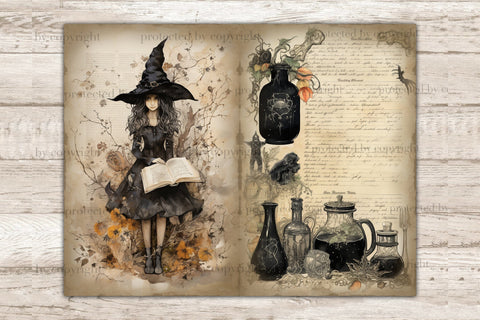 Witch Junk Journal Pages | Recipe Book Ephemera SVG GlamArtZhanna 