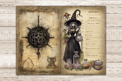 Witch Junk Journal Pages | Recipe Book Ephemera SVG GlamArtZhanna 