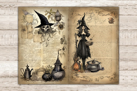Witch Junk Journal Pages | Recipe Book Ephemera SVG GlamArtZhanna 