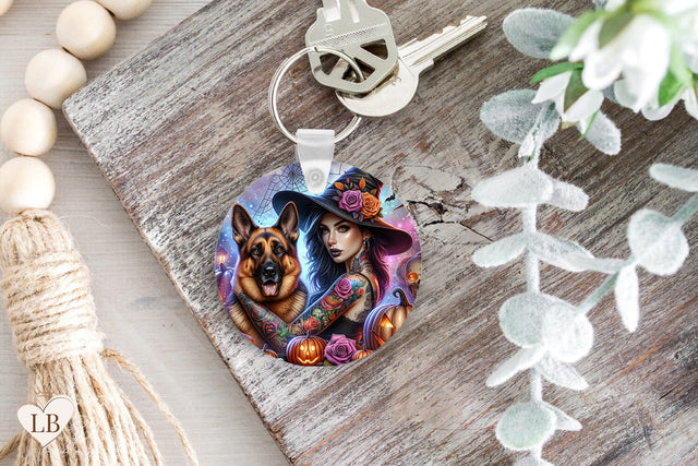 Witch Keychain Sublimation, Dog Key Ring PNG Sublimation BijouBay 