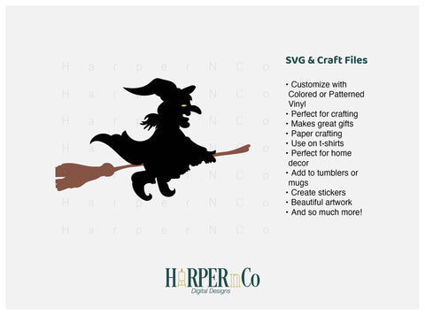 Witch On a Broom SVG PNG Cut EPS File SVG HarperNCo 