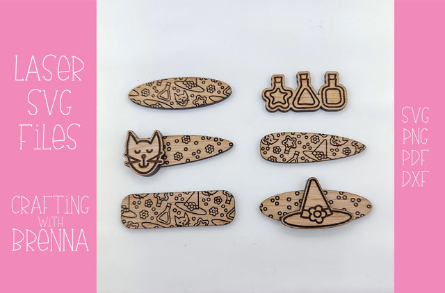 Witch Pattern Hair Clips Bundle Laser SVG File SVG Crafting With Brenna 