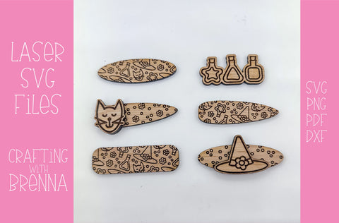 Witch Pattern Hair Clips Bundle Laser SVG File SVG Crafting With Brenna 