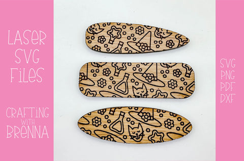 Witch Pattern Hair Clips Laser SVG File SVG Crafting With Brenna 