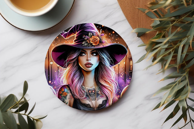 Witch Round Coaster Sublimation PNG Sublimation BijouBay 