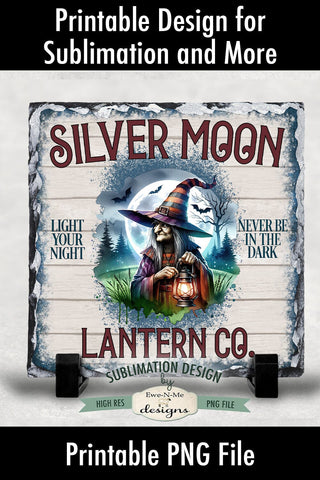 Witch Silver Moon Lantern Sublimation Design | Vintage Witch Sign Sublimation Ewe-N-Me Designs 