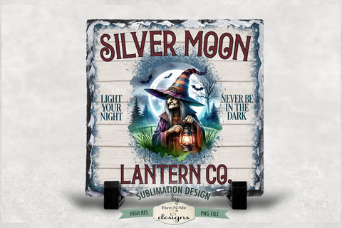 Witch Silver Moon Lantern Sublimation Design | Vintage Witch Sign Sublimation Ewe-N-Me Designs 