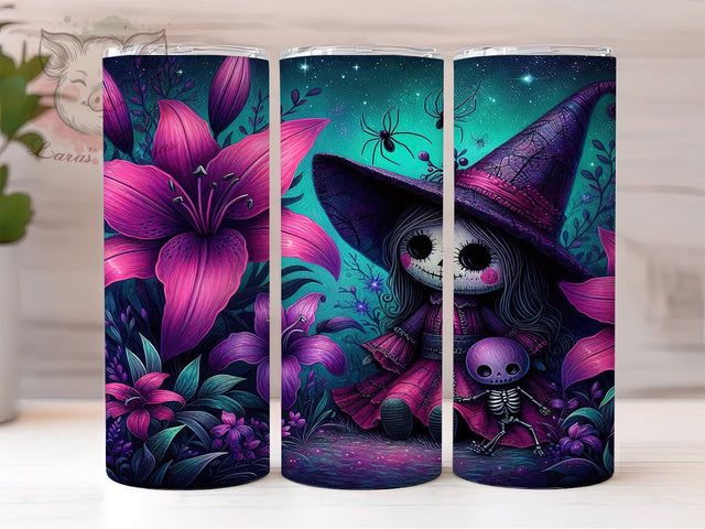Witch Skeleton Halloween Tumbler, Halloween Skeleton Wrap, Spooky Witch Cup, Gothic Skeleton Design, 20oz Tumbler Wrap, Skeleton Sublimation, Haunted Witch Drinkware Sublimation Lara' s Designs 