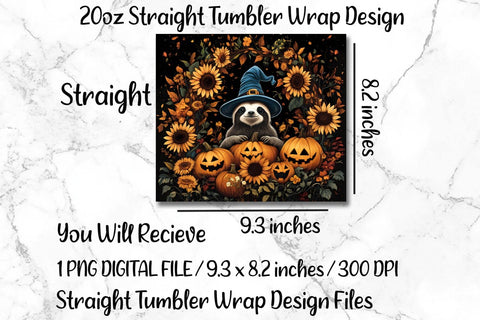 Witch Sloth 20oz Skinny Tumbler Wrap Sublimation Design. Sublimation CosmosFineArt 