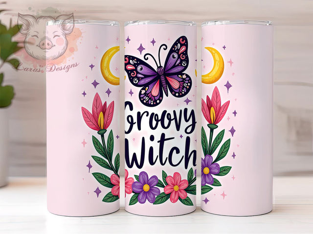 Witch Tumbler, Glitter Tumbler, Retro Design, Sublimation Wrap, 20oz Tumbler, Halloween Decor, Groovy Witch Sublimation Lara' s Designs 