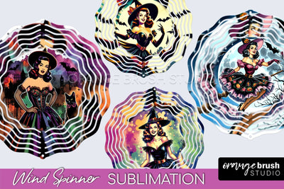 Witch Wind Spinner, Retro Halloween Wind Spinner PNG Designs Sublimation OrangeBrushStudio 