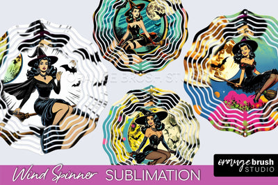 Witch Wind Spinner, Retro Halloween Wind Spinner PNG Designs Sublimation OrangeBrushStudio 