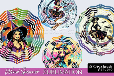Witch Wind Spinner, Retro Halloween Wind Spinner PNG Designs Sublimation OrangeBrushStudio 