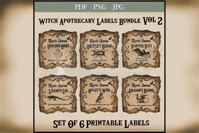 Witches Apothecary Labels Bundle Vol 2 | Witchy jar label | Witch Spell | Poison Jar for Witches | Wiccan Spells | Goth Printable Label Sublimation Willow Paige Farms 