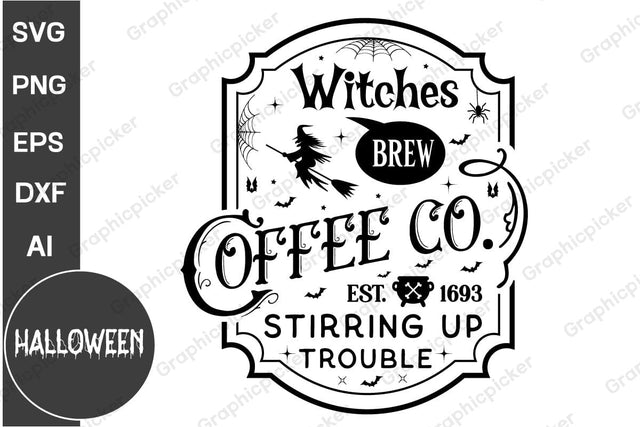 Witches Brew Coffee Co Svg, Halloween Quote Vintage T Shirt SVG, Halloween SVG, Retro Halloween SVG, Halloween SVG Design SVG DesignPlante 503 