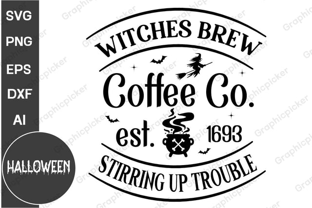 Witches Brew Coffee Co Svg, Halloween Quote Vintage T Shirt SVG, Halloween SVG, Retro Halloween SVG, Halloween SVG Design SVG DesignPlante 503 