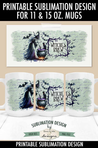 Witches Brew Halloween | 11 & 15 oz Mug Sublimation Wrap PNG Sublimation Ewe-N-Me Designs 