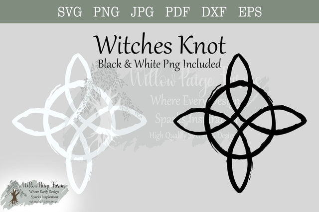 Witches Knot Sacred Protection Symbol Black White PNG svg png pdf jpg eps dxf file | Hand Drawn protection and sacred energy | Wiccan symbol SVG Willow Paige Farms 