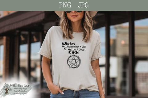 Witches Will Never Fit in a Box But We Love a Good Circle – Hand Drawn Pentacle Design | Black & White PNG JPG | Wiccan Witchy Digital Download Sublimation Willow Paige Farms 