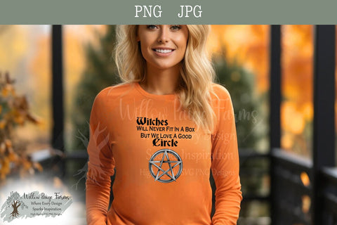 Witches Will Never Fit in a Box But We Love a Good Circle – Hand Drawn Pentacle Design | Black & White PNG JPG | Wiccan Witchy Digital Download Sublimation Willow Paige Farms 