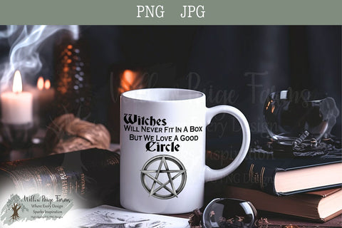 Witches Will Never Fit in a Box But We Love a Good Circle – Hand Drawn Pentacle Design | Black & White PNG JPG | Wiccan Witchy Digital Download Sublimation Willow Paige Farms 
