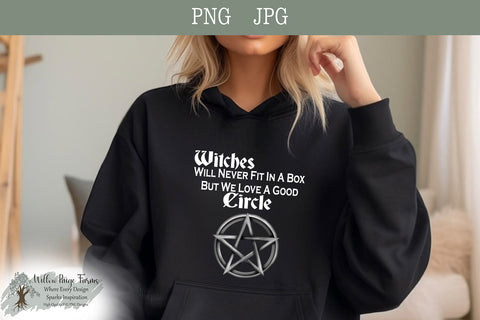 Witches Will Never Fit in a Box But We Love a Good Circle – Hand Drawn Pentacle Design | Black & White PNG JPG | Wiccan Witchy Digital Download Sublimation Willow Paige Farms 