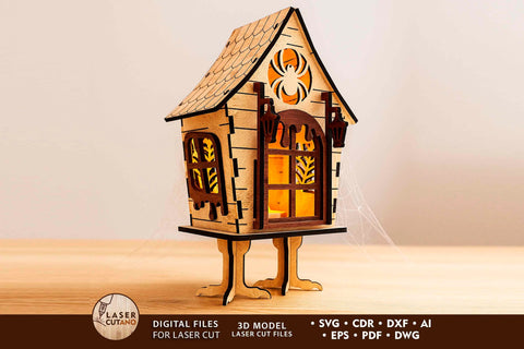 Witch's Hut Lantern - Halloween Night Light & Spooky Decor SVG LaserCutano 