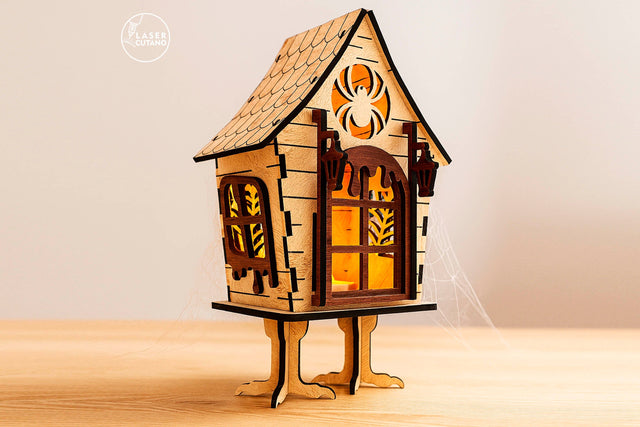 Witch's Hut Lantern - Halloween Night Light & Spooky Decor SVG LaserCutano 