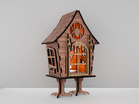 Witch's Hut Lantern - Halloween Night Light & Spooky Decor SVG LaserCutano 