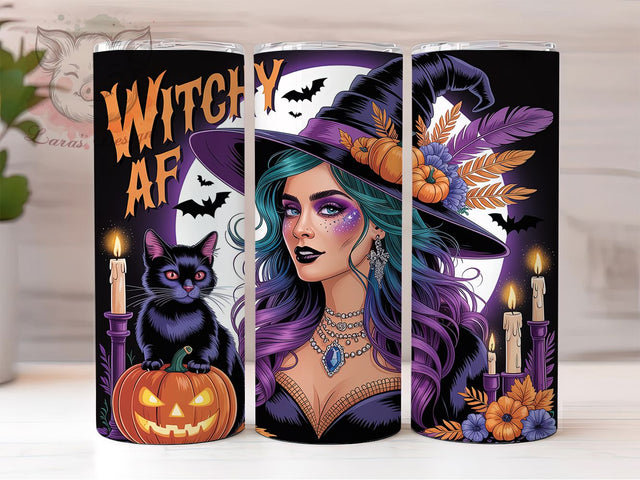 Witchy AF Funny Halloween Tumbler, Funny Witch Halloween Cup, 20Oz Skinny Tumbler Wrap, Spooky Witch Sublimation, Witchy Vibes Drinkware, Halloween Gift For Her, Digital Witch Design Sublimation Lara' s Designs 