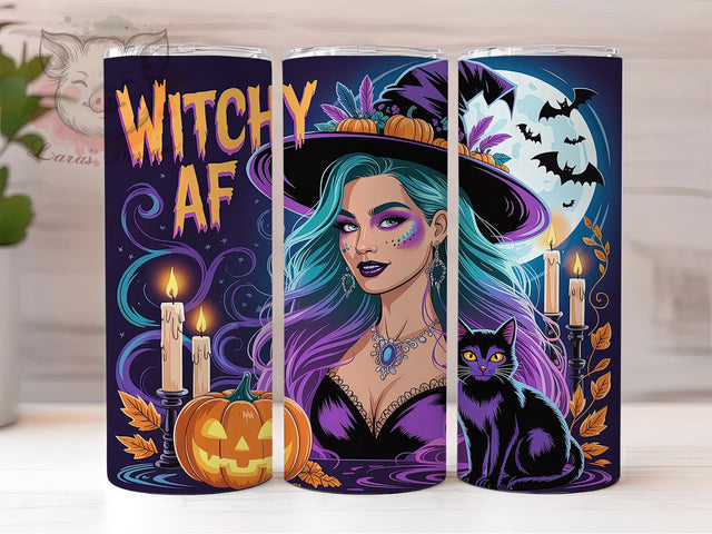 Witchy AF Funny Halloween Tumbler, Funny Witch Halloween Cup, 20Oz Skinny Tumbler Wrap, Spooky Witch Sublimation, Witchy Vibes Drinkware, Halloween Gift For Her, Digital Witch Design Sublimation Lara' s Designs 