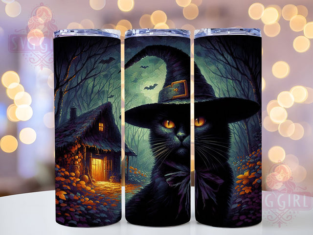 Witchy Black Cat & Candle Halloween Tumbler, Gothic Candle Wrap, Halloween Cup Design, Spooky 20oz Drinkware, Magic Cat Sublimation, Dark Gothic Tumbler, Haunted Candle Art Sublimation SvggirlplusArt 